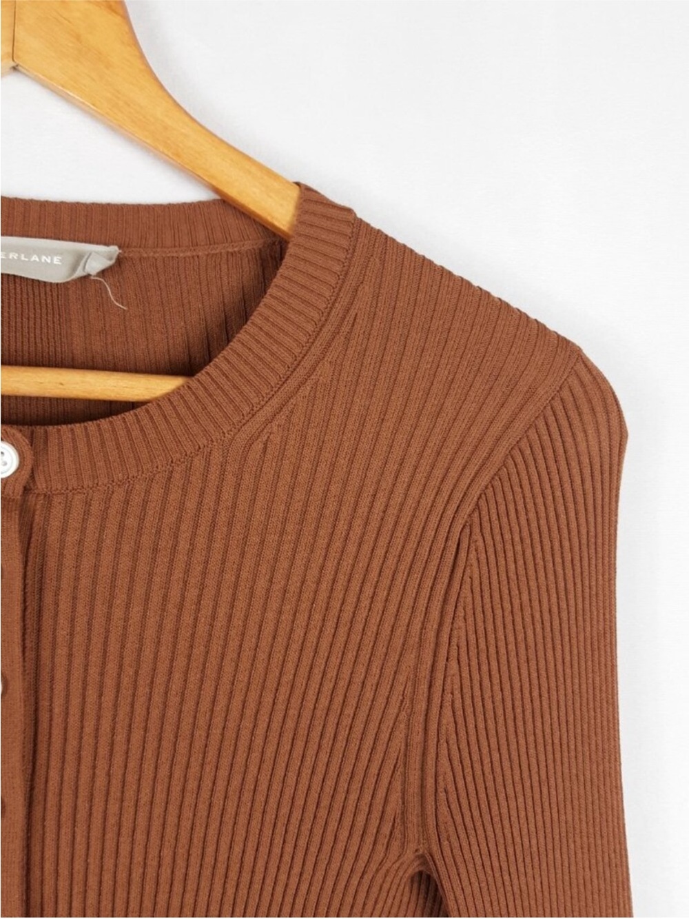 Everlane Ribbed Cropped Cardigan in Cocoa Brown - Picture 3 of 4